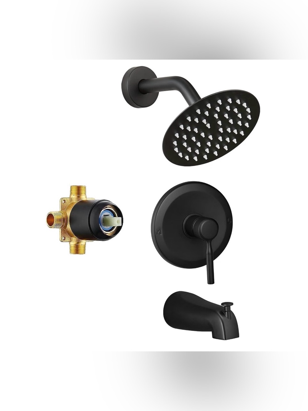 Tub Shower Faucet Set Valve Included with 6-Inch Rain Shower Head and Tub Spout